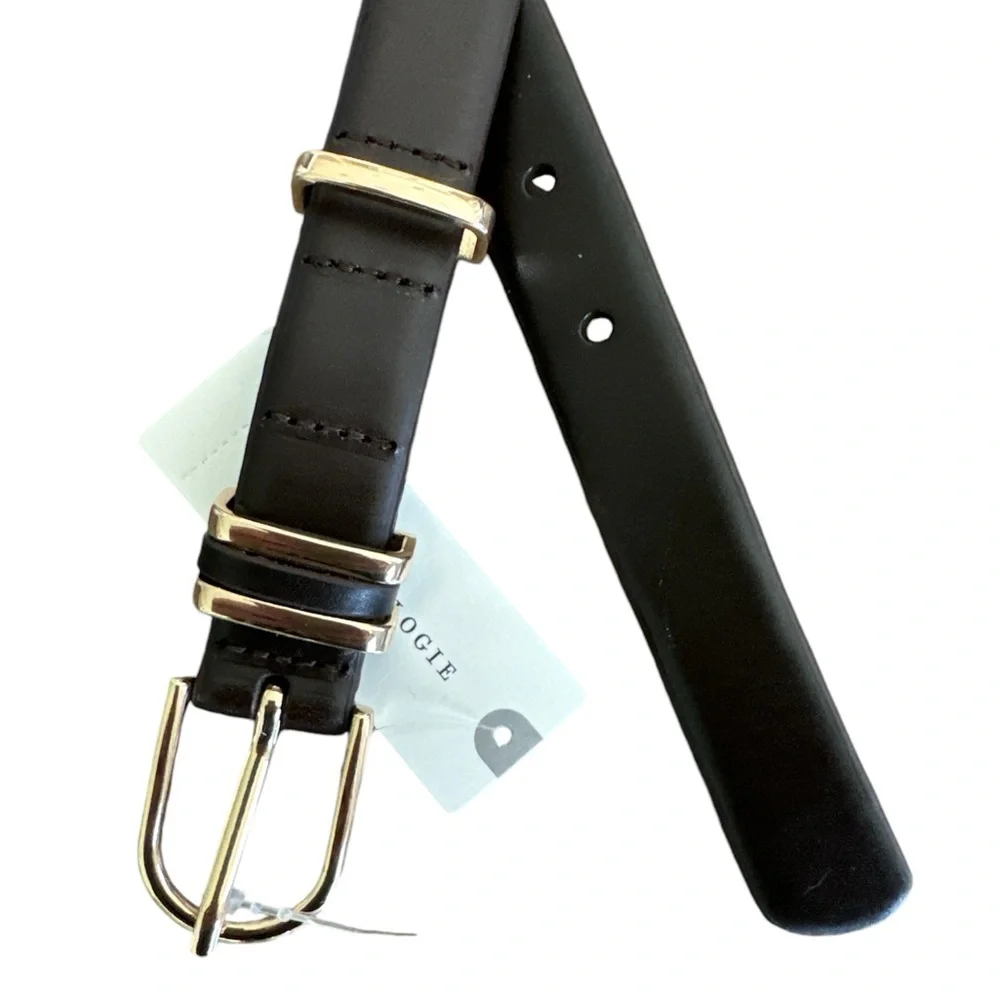 Anthropologie Basic Keeper Brown Leather Gold Tone Metal Belt Size Small NWT_3